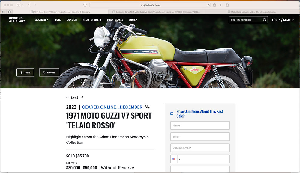 Moto Guzzi V7 world record price