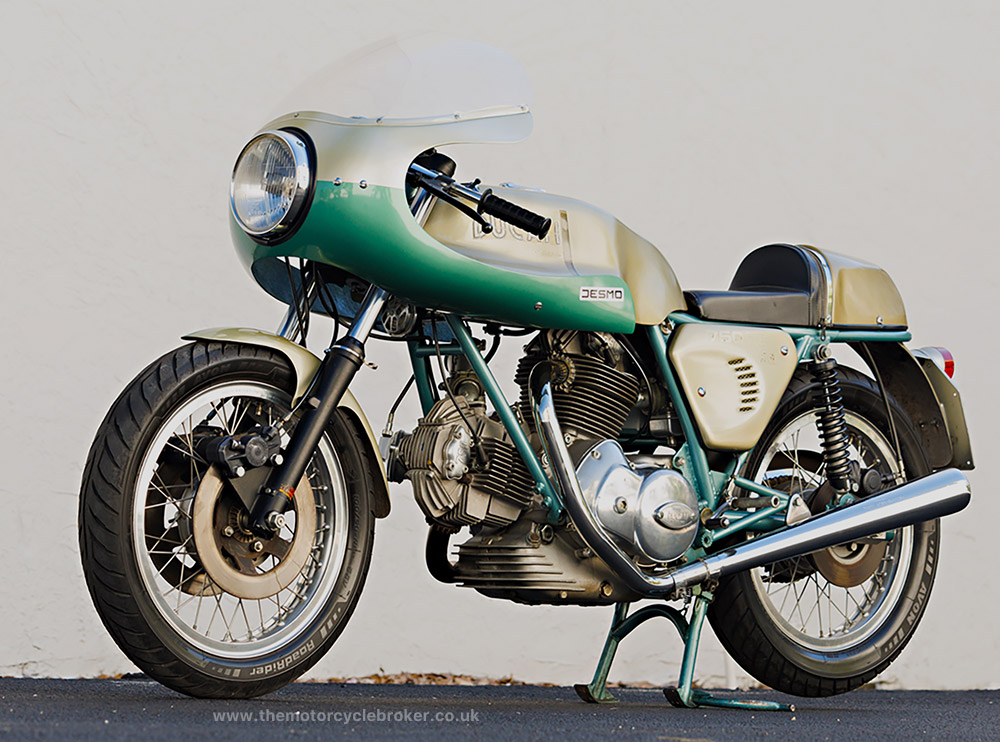 Unrestored 1974 Ducati 750SS green frame Front LHS