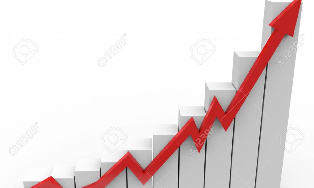business graph with going up red arrow